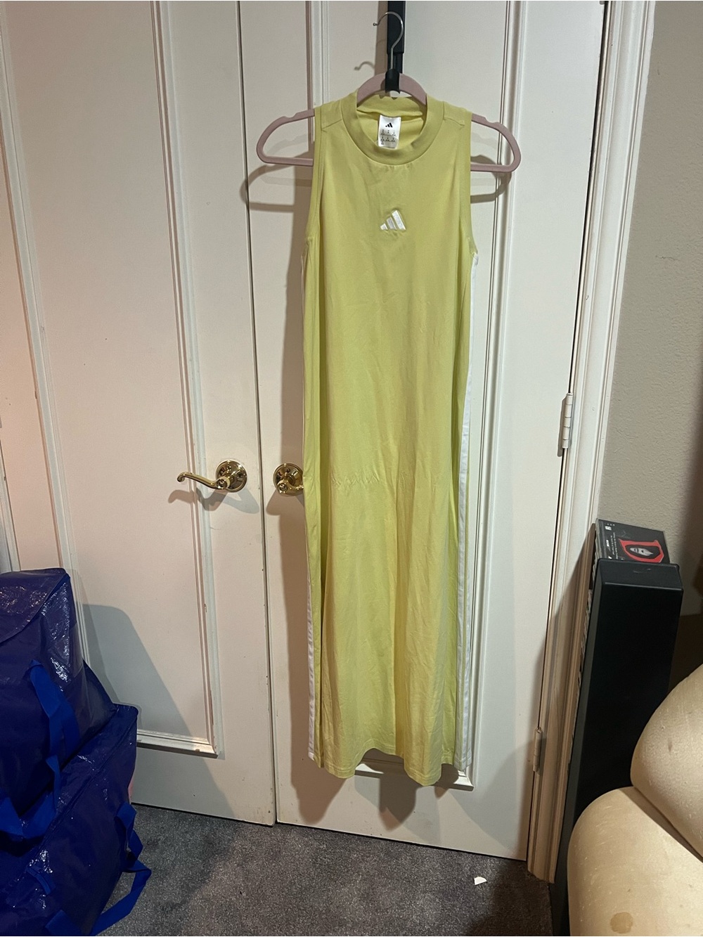 adidas Long Sleeveless Sport Dress in Lime Green with White Stripes
